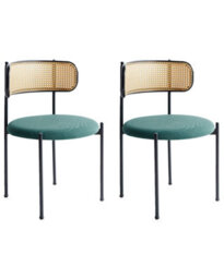 Wyld And Coco Novanest 2 - Set Of 2 Accent Dining Chairs, Viennese Braid Backrest, Green Fabric, Black Lacquered Frame - thumbnail 3