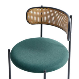 Wyld And Coco Novanest 2 - Set Of 2 Accent Dining Chairs, Viennese Braid Backrest, Green Fabric, Black Lacquered Frame - thumbnail 7