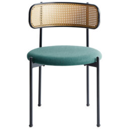 Wyld And Coco Novanest 2 - Set Of 2 Accent Dining Chairs, Viennese Braid Backrest, Green Fabric, Black Lacquered Frame - thumbnail 1