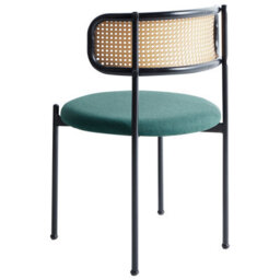 Wyld And Coco Novanest 2 - Set Of 2 Accent Dining Chairs, Viennese Braid Backrest, Green Fabric, Black Lacquered Frame - thumbnail 5
