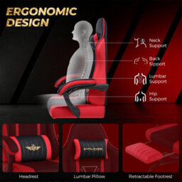 Luckracer Fabric Gaming Chair With Footrest Ergonomic Computer Chair Home Office High Back Heavy Duty Pc Chairs, Red - thumbnail 7