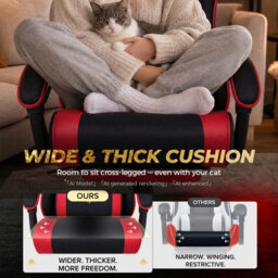 Luckracer Fabric Gaming Chair With Footrest Ergonomic Computer Chair Home Office High Back Heavy Duty Pc Chairs, Red - thumbnail 9