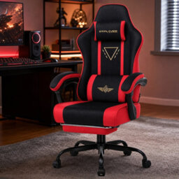 Luckracer Fabric Gaming Chair With Footrest Ergonomic Computer Chair Home Office High Back Heavy Duty Pc Chairs, Red - thumbnail 2
