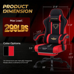 Luckracer Fabric Gaming Chair With Footrest Ergonomic Computer Chair Home Office High Back Heavy Duty Pc Chairs, Red - thumbnail 3