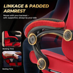 Luckracer Fabric Gaming Chair With Footrest Ergonomic Computer Chair Home Office High Back Heavy Duty Pc Chairs, Red - thumbnail 5