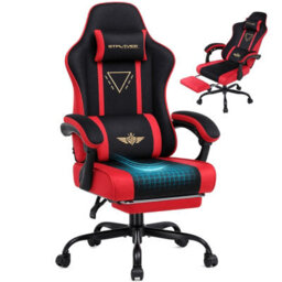 Luckracer Fabric Gaming Chair With Footrest Ergonomic Computer Chair Home Office High Back Heavy Duty Pc Chairs, Red