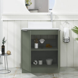 Royal Bathrooms Evora 700mm Sage Green Fluted Floor Standing Countertop Vanity Unit 2 Door With Lyon Basin - thumbnail 3