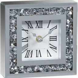 Biznest 15X15Cm Small Square Table Clock Crushed Diamante Desk Clock Elegant Diamond Crystal Mirror