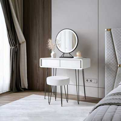 CARME Home Piper White Dressing Table With Belle Led Mirror & Alaya Bouclé Stool - image 1