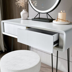 CARME Home Piper White Dressing Table With Belle Led Mirror & Alaya Bouclé Stool - thumbnail 4
