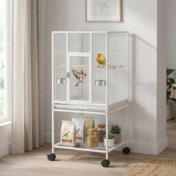 Pawhut Bird Cage Detachable With Rolling Stand White