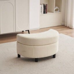 Abrihome Chenille Swivel Armchair With 3 Back Cushion Pillow Ottoman Crescent Stool, Ivory  - thumbnail 6