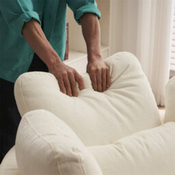 Abrihome Chenille Swivel Armchair With 3 Back Cushion Pillow Ottoman Crescent Stool, Ivory  - thumbnail 9