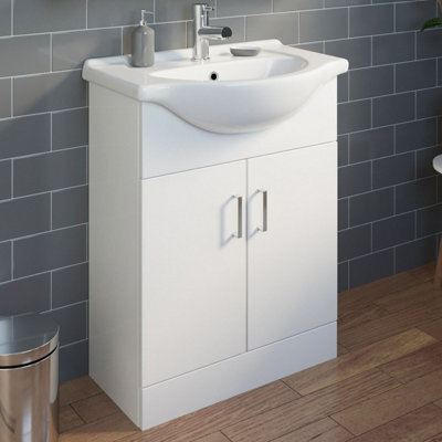 Affine 650mm Bathroom Vanity Unit & Basin Sink White Gloss Floorstanding Tap + Waste - image 1