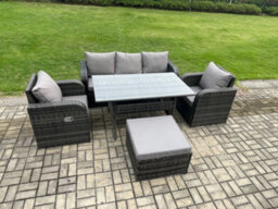 Fimous Wicker Pe Rattan Garden Furniture Set Outdoor Rectangular Dining Table And Chair Sofa Set With Big Footstool - thumbnail 2