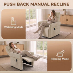 Homcom Recliner Armchair, Manual Recliner Chair, Massage & Heat, Beige - thumbnail 6
