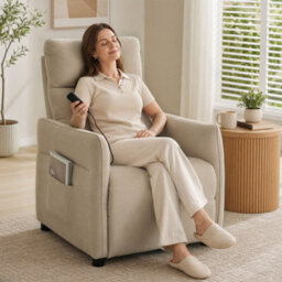 Homcom Recliner Armchair, Manual Recliner Chair, Massage & Heat, Beige - thumbnail 2