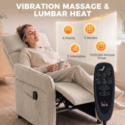 Homcom Recliner Armchair, Manual Recliner Chair, Massage & Heat, Beige - thumbnail 4