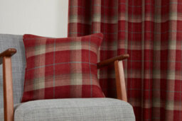 Sundour Carnoustie - 100% Blackout Check Curtains, 100% Polyester (Red, Cushion Cover - 18'' X 18'' (Single))