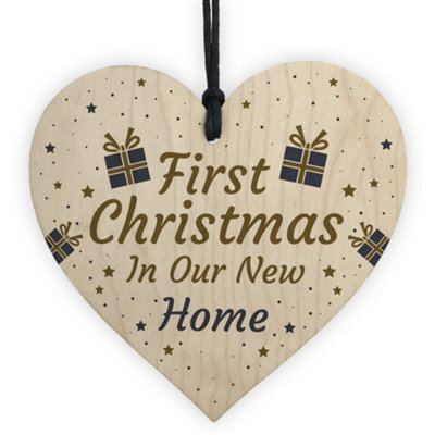 Red Ocean New Home Gift Personalised 1St Christmas Tree Decoration Wooden Heart Keepsake Gift - image 1
