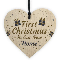 Red Ocean New Home Gift Personalised 1St Christmas Tree Decoration Wooden Heart Keepsake Gift - thumbnail 1