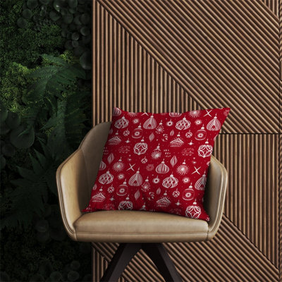 Warren Reed Designer Red Christmas Decorations Pattern Outdoor Cushion 60Cm X 60Cm