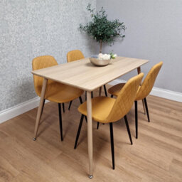 Kosy Koala Modern Wood Effect Dining Table Set With 4 Mustard Gem Pattern Chairs Dining Room Furniture - thumbnail 1