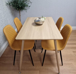 Kosy Koala Modern Wood Effect Dining Table Set With 4 Mustard Gem Pattern Chairs Dining Room Furniture - thumbnail 2