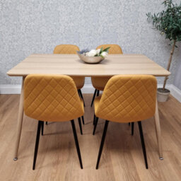 Kosy Koala Modern Wood Effect Dining Table Set With 4 Mustard Gem Pattern Chairs Dining Room Furniture - thumbnail 3