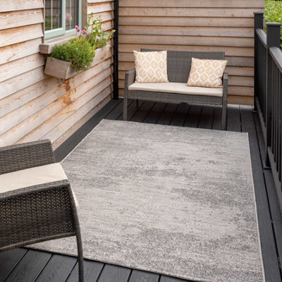Loomed Grey Abstract Woven Textured Flatweave Easy Clean Distressed Indoor Outdoor Area Rug 120X170Cm - image 1