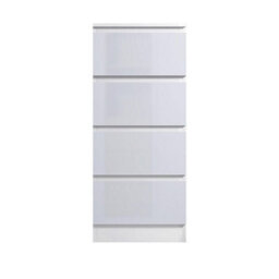 Fwstyle Carlton 4 Drawer Chest Of Drawers White Gloss Tall Boy (H) 99 (W) 40 (D) 40Cm - thumbnail 4