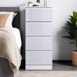 Fwstyle Carlton 4 Drawer Chest Of Drawers White Gloss Tall Boy (H) 99 (W) 40 (D) 40Cm - thumbnail 2