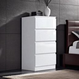 Fwstyle Carlton 4 Drawer Chest Of Drawers White Gloss Tall Boy (H) 99 (W) 40 (D) 40Cm
