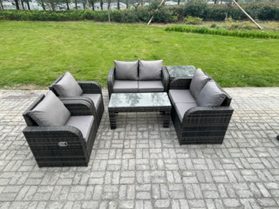 Fimous 6 Piece Rattan Garden Furniture Set Outdoor Patio Sofa, Table And Chairs Garden Table Ideal For Pool Side, Balcony Set - image 1