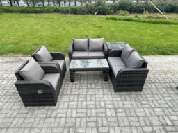 Fimous 6 Piece Rattan Garden Furniture Set Outdoor Patio Sofa, Table And Chairs Garden Table Ideal For Pool Side, Balcony Set