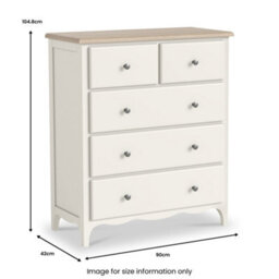 Roseland Furniture Celine Coconut White Oak Top 2 Over 3 Drawer Chest - thumbnail 9