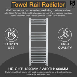 ARKO BATHROOM Arko Towel Radiator, Heated Towel Rails,wall Mounted Ladder Radiators 600X1200mm ,chrome - thumbnail 7