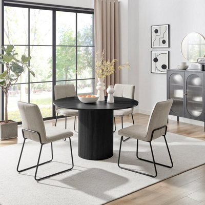 Furniturebox Uk Penrose Black Round Dining Table & 4 Light Grey Halle Chairs - image 1