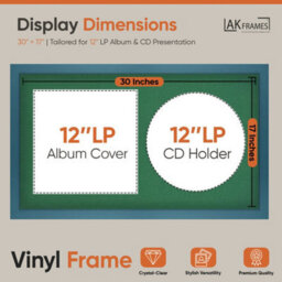 "30X17"" Navy Blue Modern Vinyl Record Frame With Emerald Mount For 12 Inch Lp Album Cover & Disc - Ak Frames" - thumbnail 2