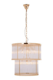 Orsina 2 Tier Gold Finish Glass Chandelier, Modern Drum Style Glass Rod Chandelier With Warm Ambient Light - thumbnail 5