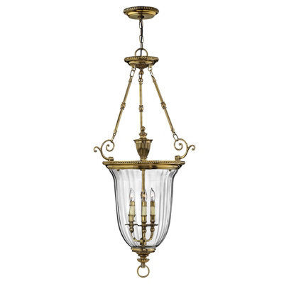 Stylish 3 Bulb Ceiling Pendant Light In Burnished Brass With E14 Led Fittings