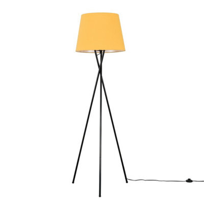 Valuelights Camden Black Tripod Floor Lamp With Mustard Tapered Shade