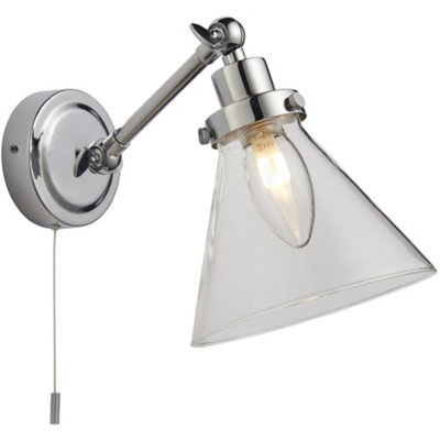 Bathroom Wall Light Fitting - Chrome Plate & Clear Glass Shade - Sconce - image 1