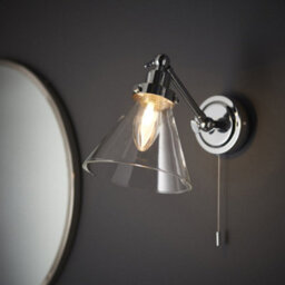 Bathroom Wall Light Fitting - Chrome Plate & Clear Glass Shade - Sconce - thumbnail 3