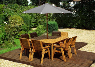 Charles Taylor Trading Charles Taylor 8 Seater Wooden Square Table & 6 Chairs 1 Bench Parasol Grey - image 1