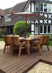 Charles Taylor Trading Charles Taylor 8 Seater Wooden Square Table & 6 Chairs 1 Bench Parasol Grey - thumbnail 3