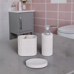 Showerdrape Maison Soft White Shimmer Bathroom Accessory Set - Soap Dish & Toothbrush Holder & Liquid Soap Dispenser - thumbnail 1