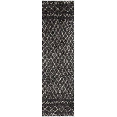 The Rugs Moroccan Shaggy Rugs And Runners Soft Fluffy Tribal Design High Pile Dark Grey And Ivory Living Room Kitchen Hallway 940 - image 1