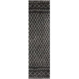 The Rugs Moroccan Shaggy Rugs And Runners Soft Fluffy Tribal Design High Pile Dark Grey And Ivory Living Room Kitchen Hallway 940 - thumbnail 1