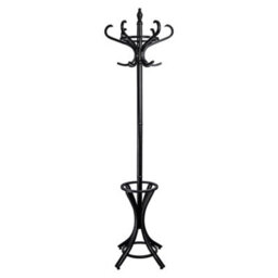 Keypak Wooden Hat & Coat Stand With Umbrella Holder 185Cm, 12 Hooks Freestanding Coat Rack For Hallway, Rotating Top Tier, Black - thumbnail 1